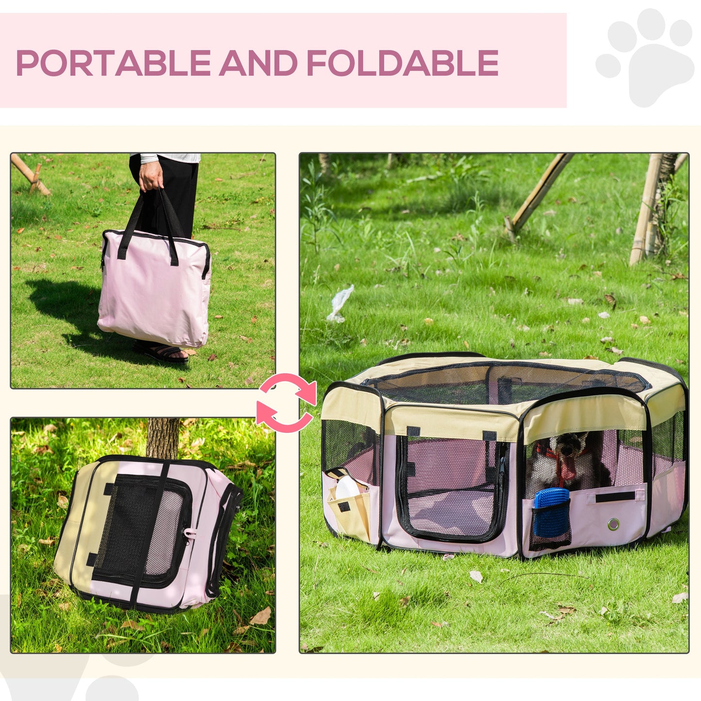 36-inch Large Exercise Puppy Pet Playpen Portable Dog Cat Pet Play Pen Pet Cage Tent Kennel Crate Pink Carry Bag Included Houses, Kennels & Pens   at Gallery Canada