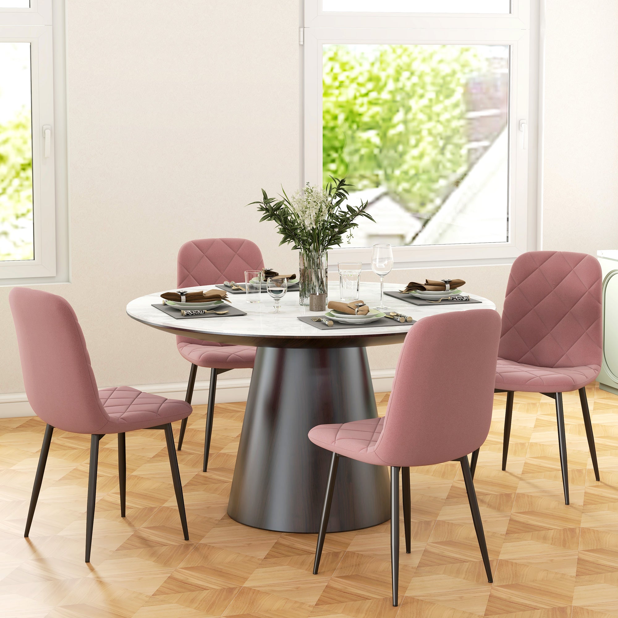 Dining Chairs Set of 4, Upholstered Dining Room Chairs with Steel Legs, Modern Kitchen Chair for Dining Room, Pink Dining Chairs Pink  at Gallery Canada