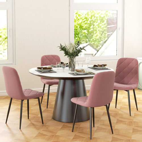 Dining Chairs Set of 4, Upholstered Dining Room Chairs with Steel Legs, Modern Kitchen Chair for Dining Room, Pink