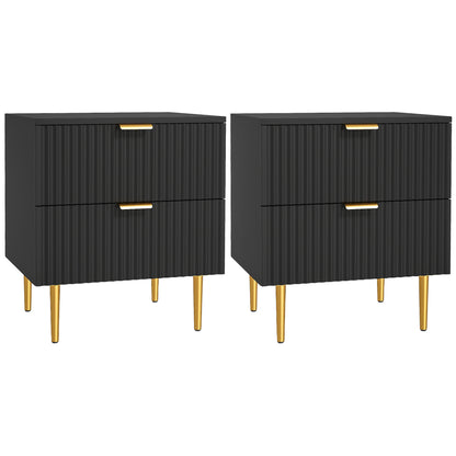 Bedside Table, Modern Nightstand with 2 Drawers, Side End Table with Metal Legs for Living Room, Bedroom, Black Bedside Tables   at Gallery Canada