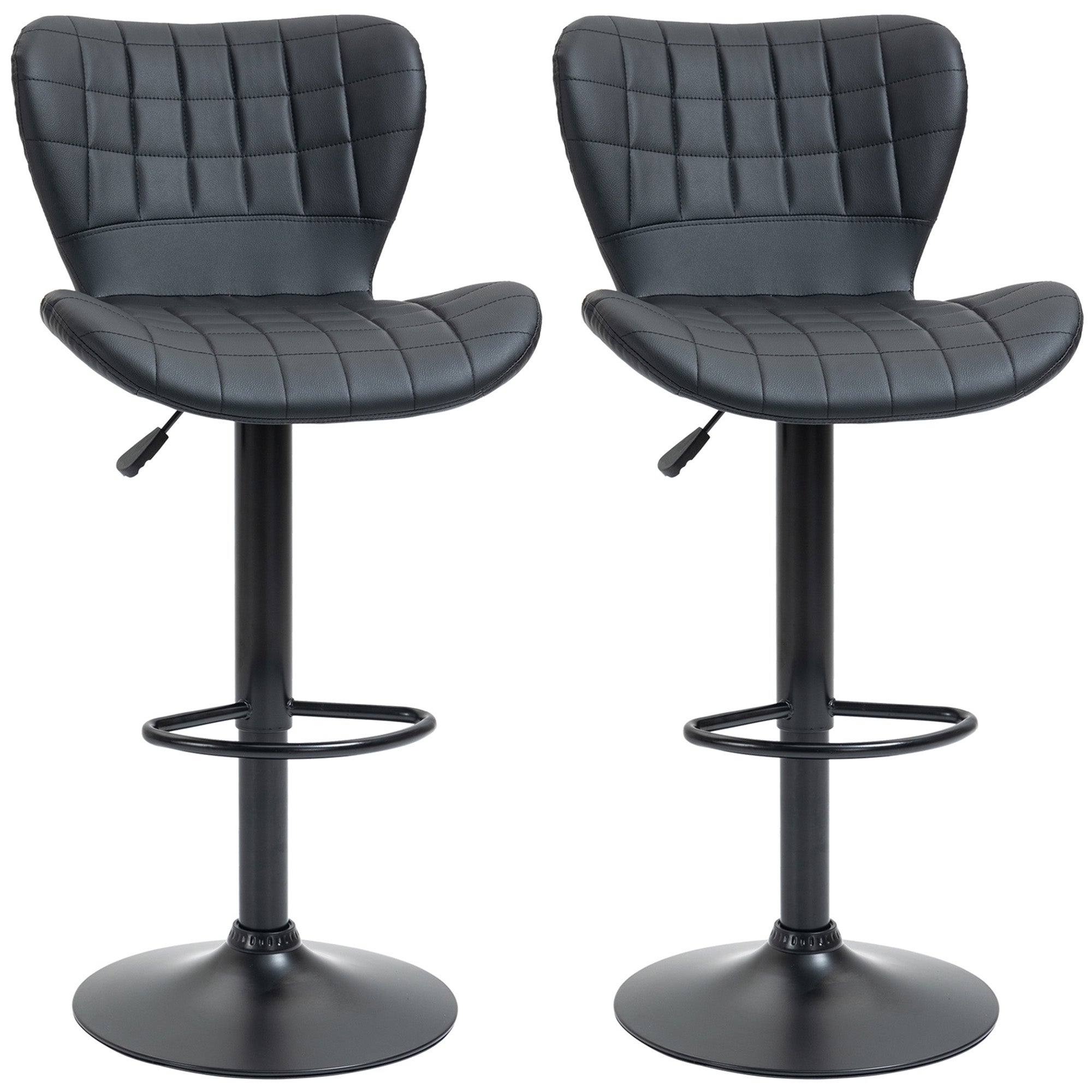 Bar Stools Set of 2 Adjustable Height Swivel Bar Chairs in PU Leather with Backrest &; Footrest, Black Bar Stools Black  at Gallery Canada