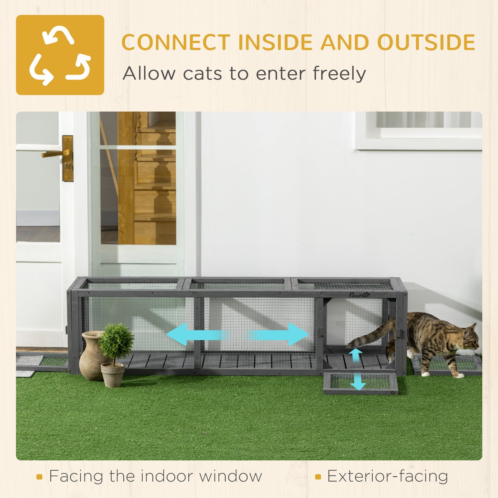 L-Shape 59" Extendable Cat Tunnel with Removable Door, Indoor/Outdoor Shelter, Grey Outdoor Cat Enclosures   at Gallery Canada