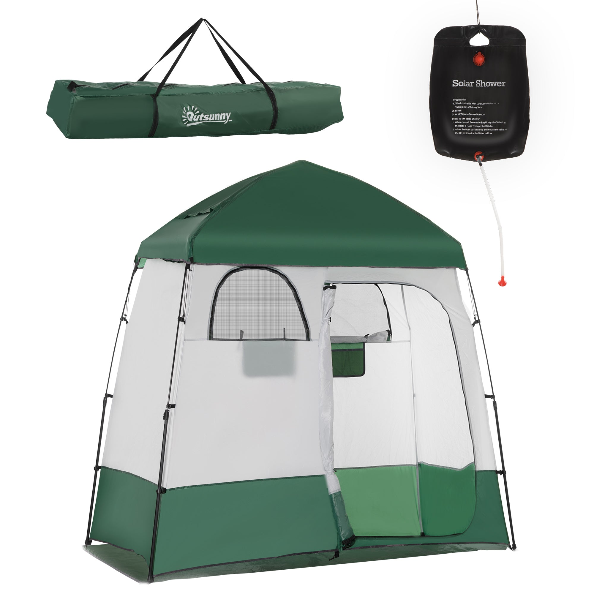 Outdoor Portable Pop Up Shower Tent Changing Tent Privacy Enclosure with 2 Rooms, Shower Bag, Floor for Camping, Green Camping Tents at Gallery Canada