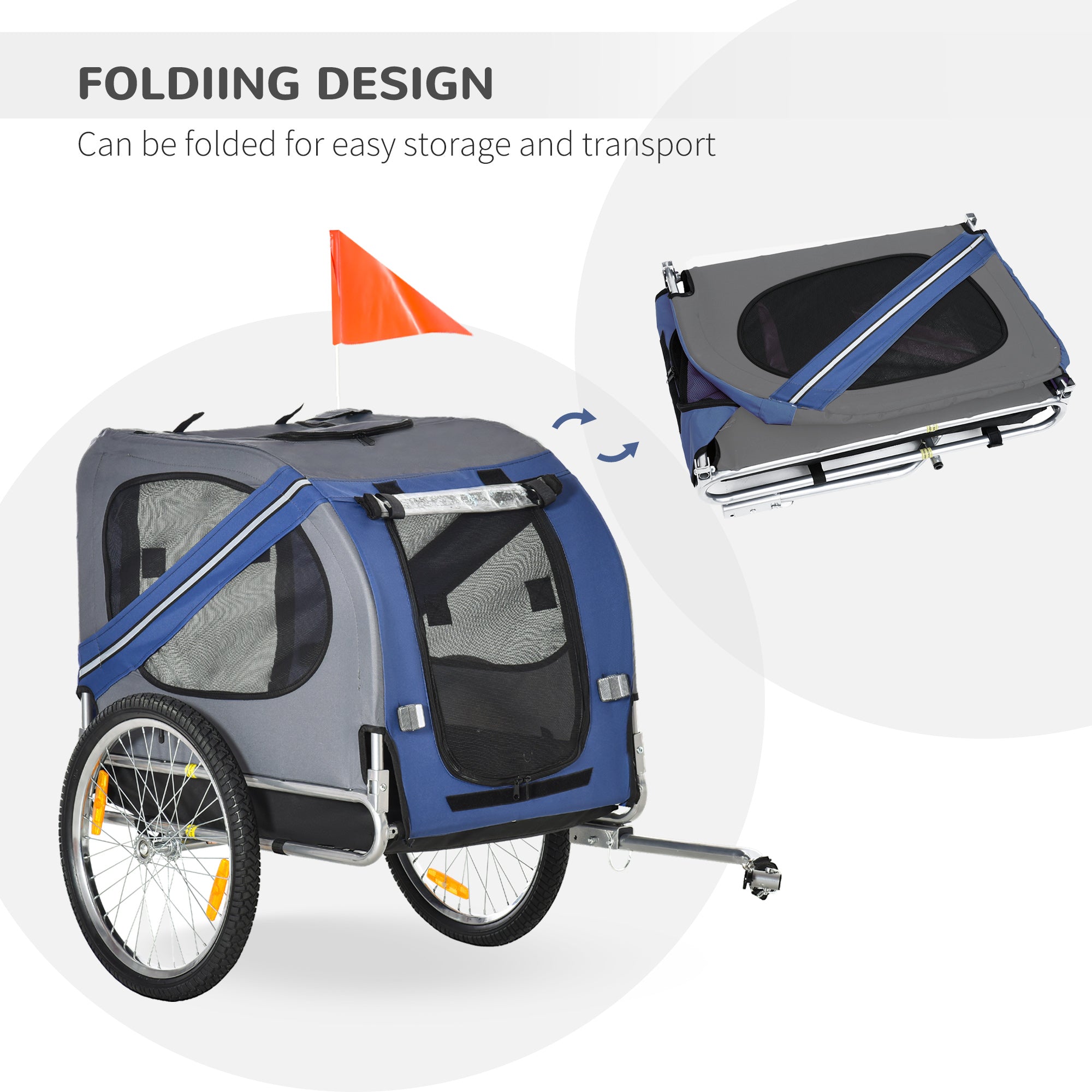 Dog Bike Trailer Pet Cart Bicycle Wagon Cargo Carrier Attachment Foldable for Travel, Blue and Grey Dog Bike Trailers & Strollers   at Gallery Canada