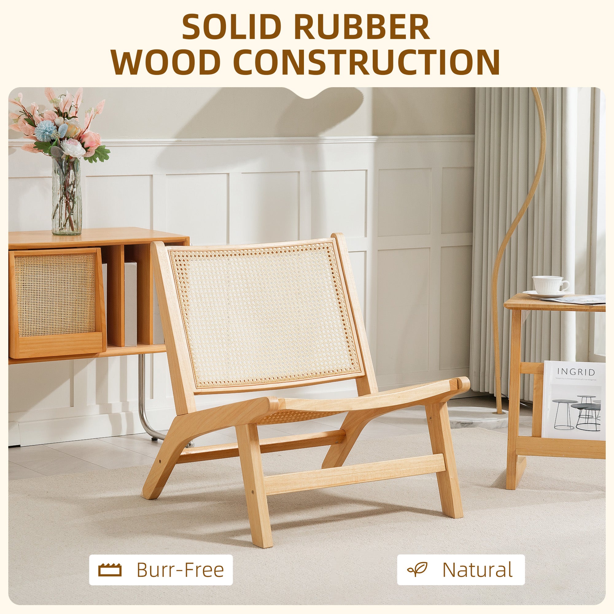 Rattan Accent Chair, Mid-Century Leisure Chair with Rubber Wood Frame, for Bedroom Living Room, Natural Accent Chairs at Gallery Canada