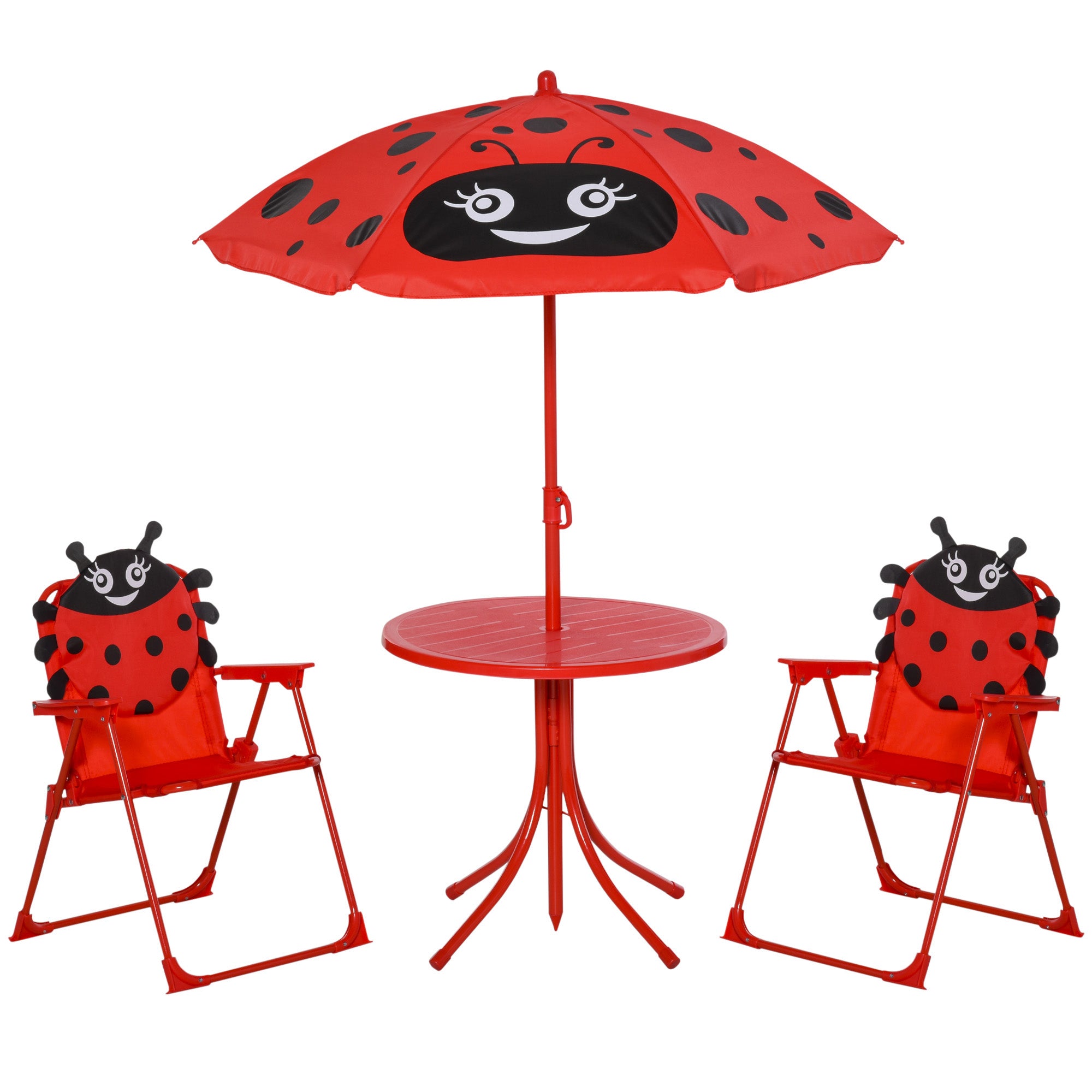 Kids Folding Picnic Table and Chair Set Pattern Outdoor Garden Patio Backyard with Removable &; Height Adjustable Sun Umbrella Red Kids Outdoor Furniture Red at Gallery Canada