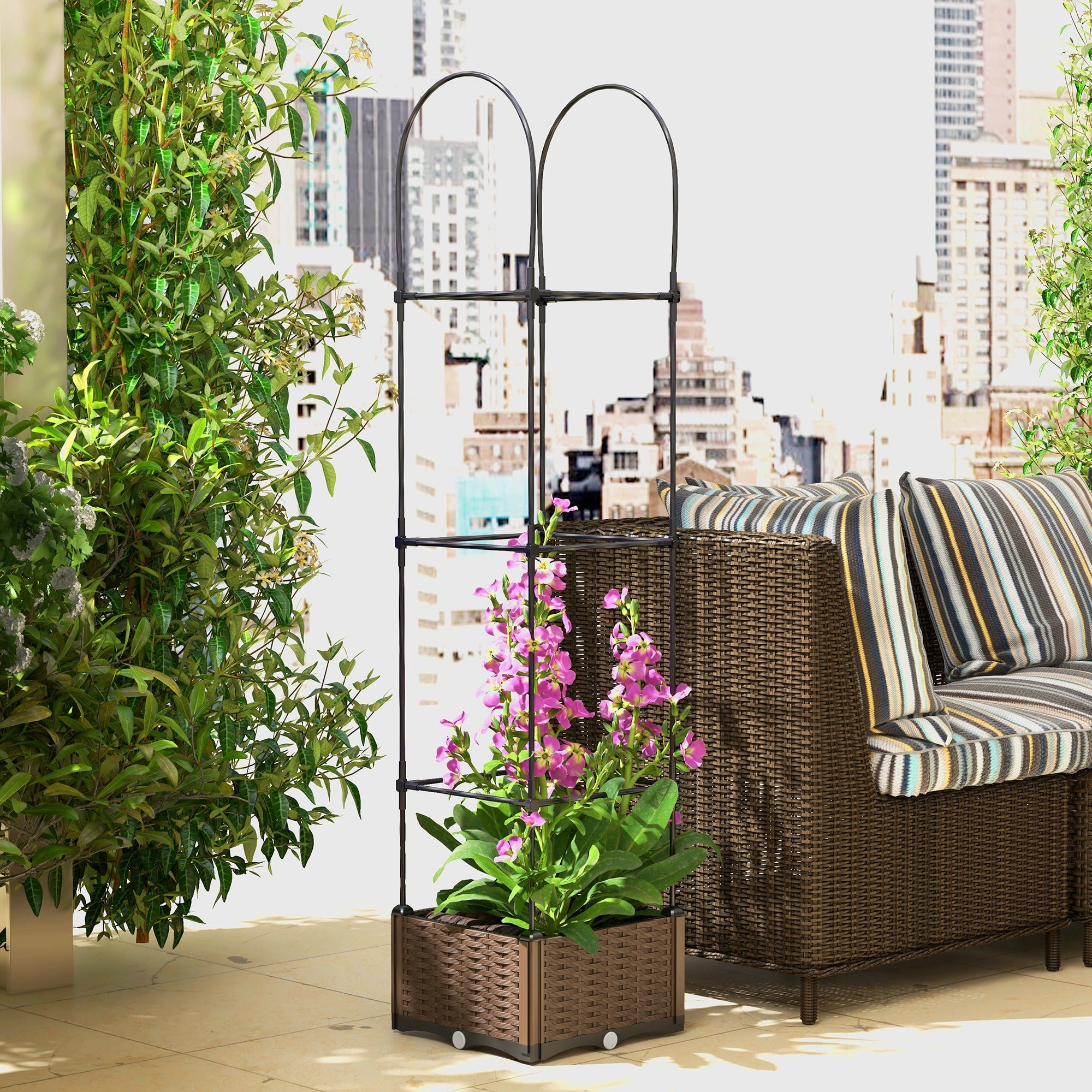 Raised Garden Bed with Trellis, Plastic Planter Box with Self-Watering Disk, Drainage Holes for Climbing Plants Elevated Garden Beds at Gallery Canada