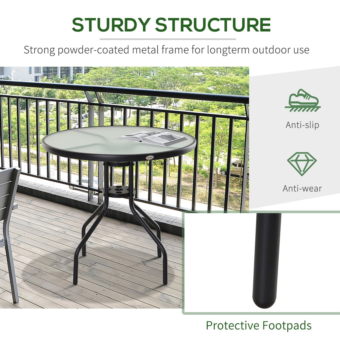 31.5'' Round Bistro Table Outdoor Dining Coffee Table w/ Tempered Glass Top Patio Garden Side Table Weather-resistant Patio Side Tables   at Gallery Canada