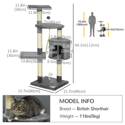 44Inch Scratching Cat Tree Multi Level Activity Center Kitty Condo Furniture Post Grey Floor to Ceiling Cat Trees   at Gallery Canada