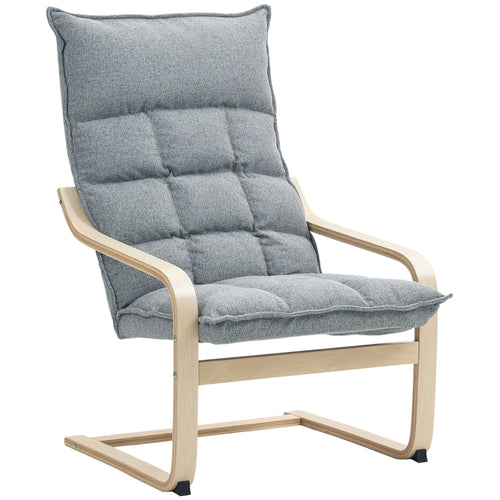 Modern Armchair, Upholstered Accent Chair with Curved Leg and Arm, Leisure Lounge Chair for Living Room, Light Grey