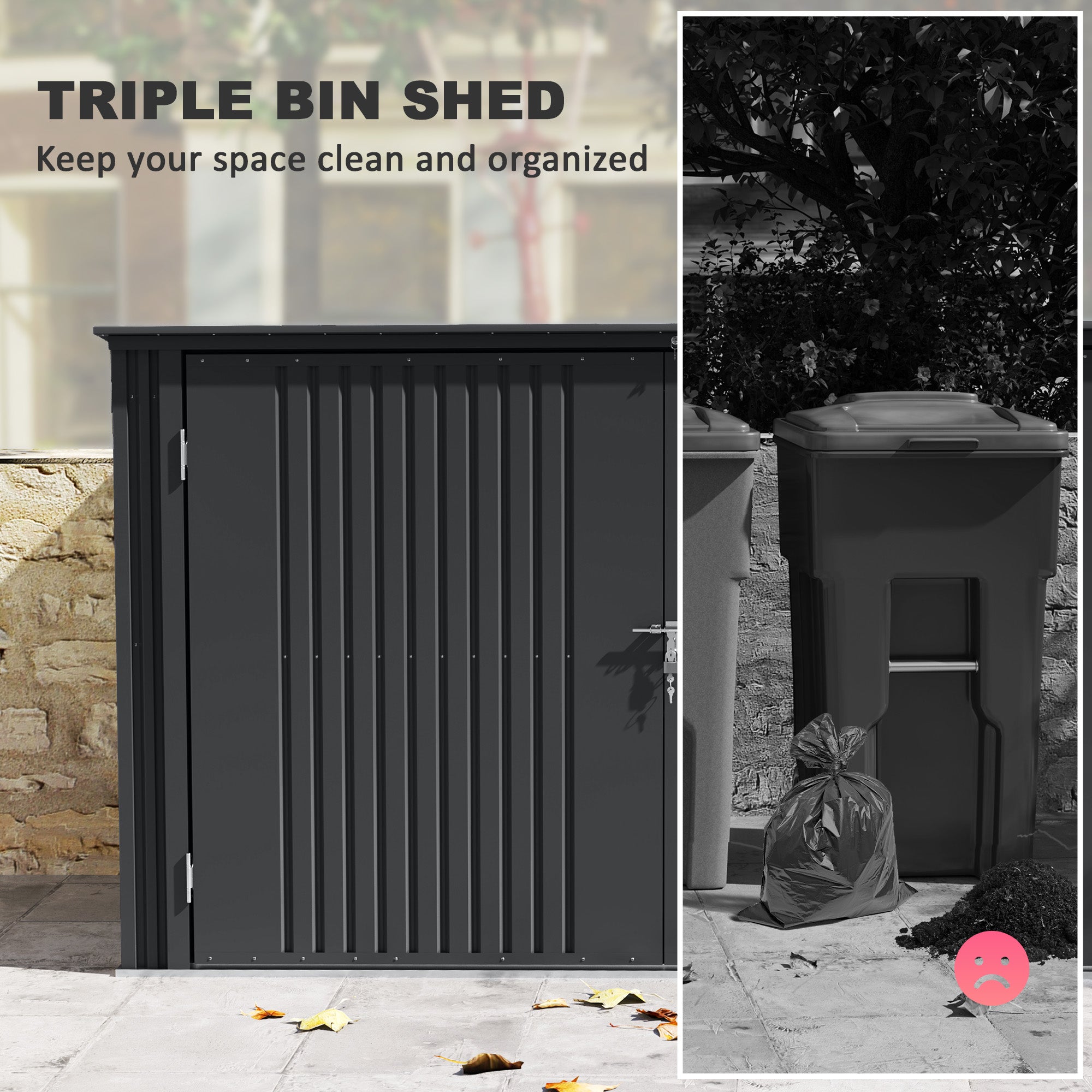 7.6 x 3.4ft Outdoor Storage Shed, Triple Garbage Bin Shed Organizer with Lockable Double Doors and Openable Lid Sheds at Gallery Canada