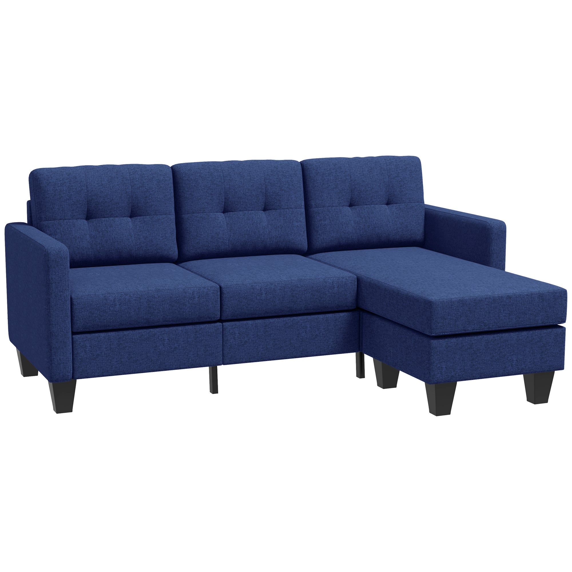 L-shaped Sofa, 3 Seater Sectional Couch with Ottoman, Corner Sofa with Thick Padded Cushion and Wood Legs, Dark Blue 3-Seater Sofas at Gallery Canada