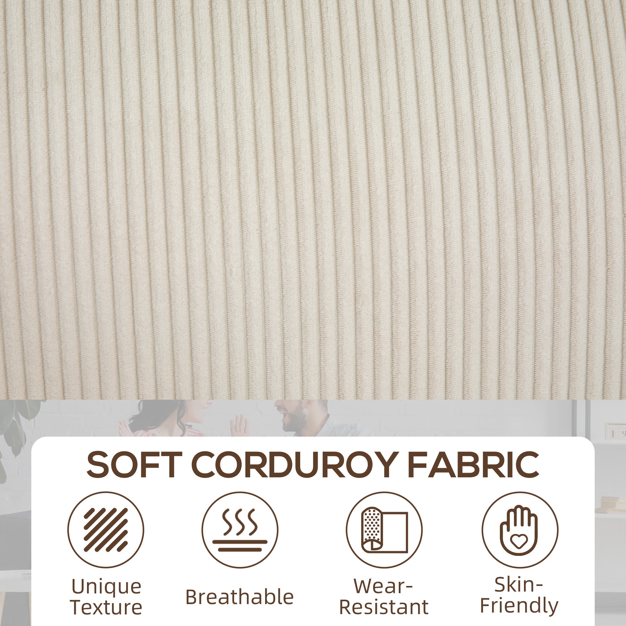 Three Seater Sofa, Fabric 3 Seater Couch with Spring Cushion and Cup Holders for Living Room, Bedroom, Cream White 3-Seater Sofas at Gallery Canada