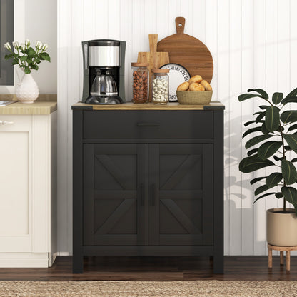 Farmhouse Buffet Cabinet Sideboard with 1 Drawer, 1 Storage Cabinet and Adjustable Shelf, Black Bar Cabinets   at Gallery Canada