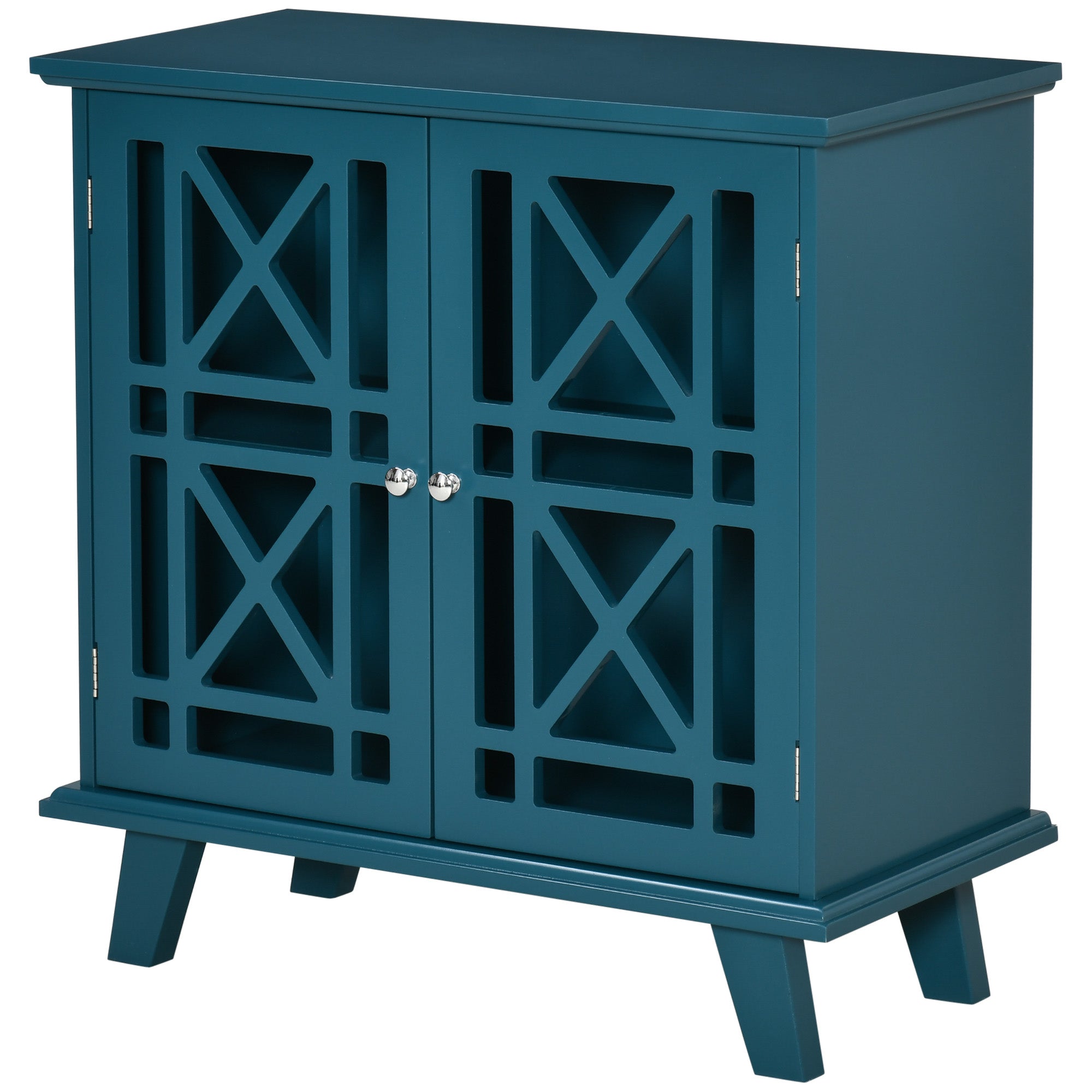 Storage Cabinet with Fretwork Doors and Shelf, Modern Freestanding Sideboard, Buffet, Blue Storage Cabinets   at Gallery Canada