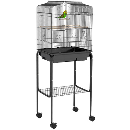 49" Rolling Bird Cage Cockatoo House Play Top Finch Pet Supply with Storage Shelf, Wheels - Black Bird Cages at Gallery Canada