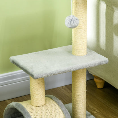 28" Cat Tree with Scratching Post, Pad, Toy Ball for Indoor Cats, Light Grey Cat Posts   at Gallery Canada