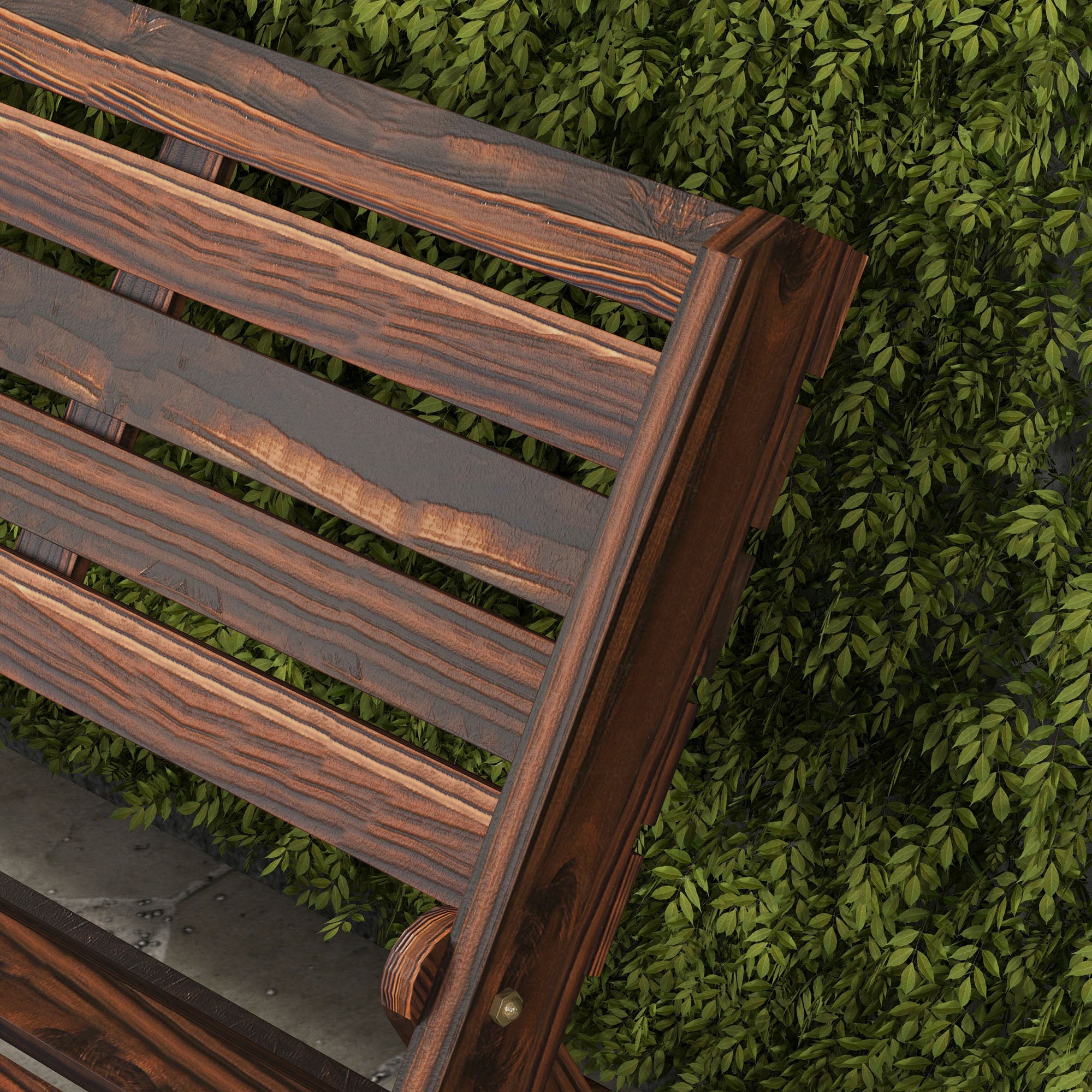 2-Seater Wooden Outdoor Bench, Foldable Garden Bench with Slatted Backrest and Seat, Patio Loveseat, Carbonised Finish Outdoor Benches at Gallery Canada