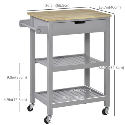 Rolling Kitchen Cart, Utility Storage Cart with Drawer, 2 Slatted Shelves and Towel Rack for Dining Room, Grey Kitchen Islands & Kitchen Carts   at Gallery Canada