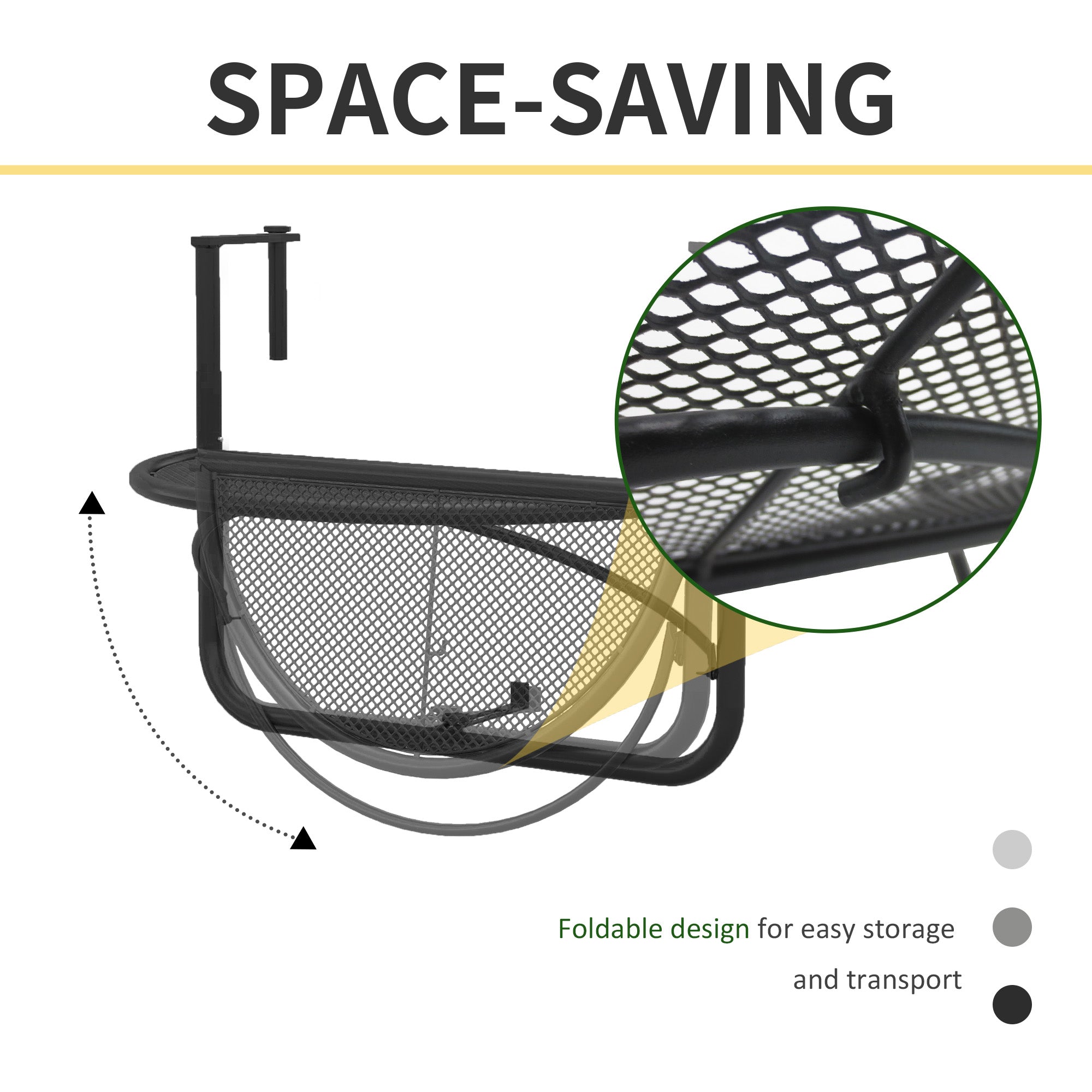 Adjustable Balcony Hanging Rail Table Metal Mounting Mini Wall Desk Storage Rack Outdoor Flower Stand, Black Balcony Table Hanging at Gallery Canada
