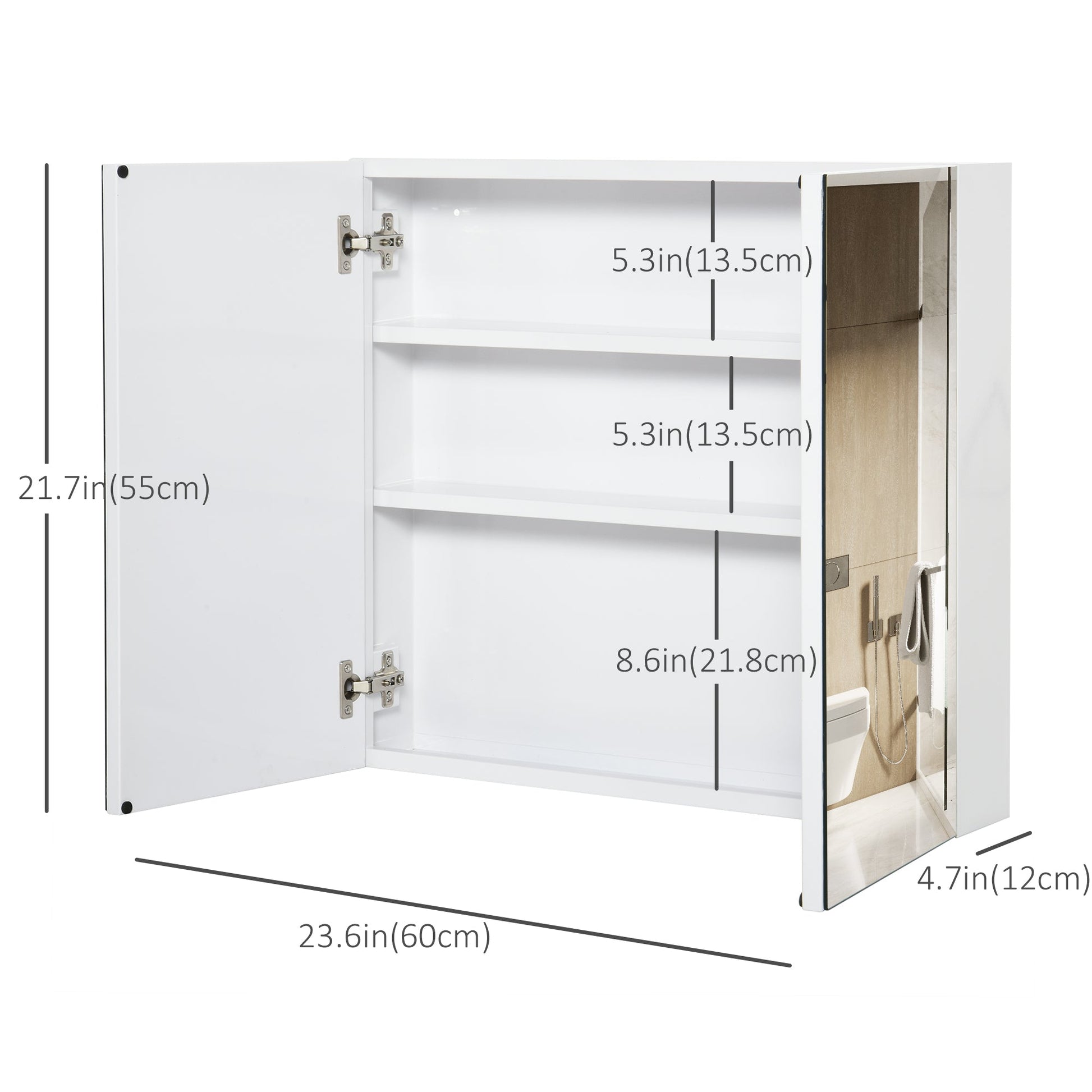 Wall Mounted Mirror Cabinet, Bathroom Medicine Cabinet with Mirror, 2 Doors and 3-tier Shelving Mirror Medicine Cabinets   at Gallery Canada