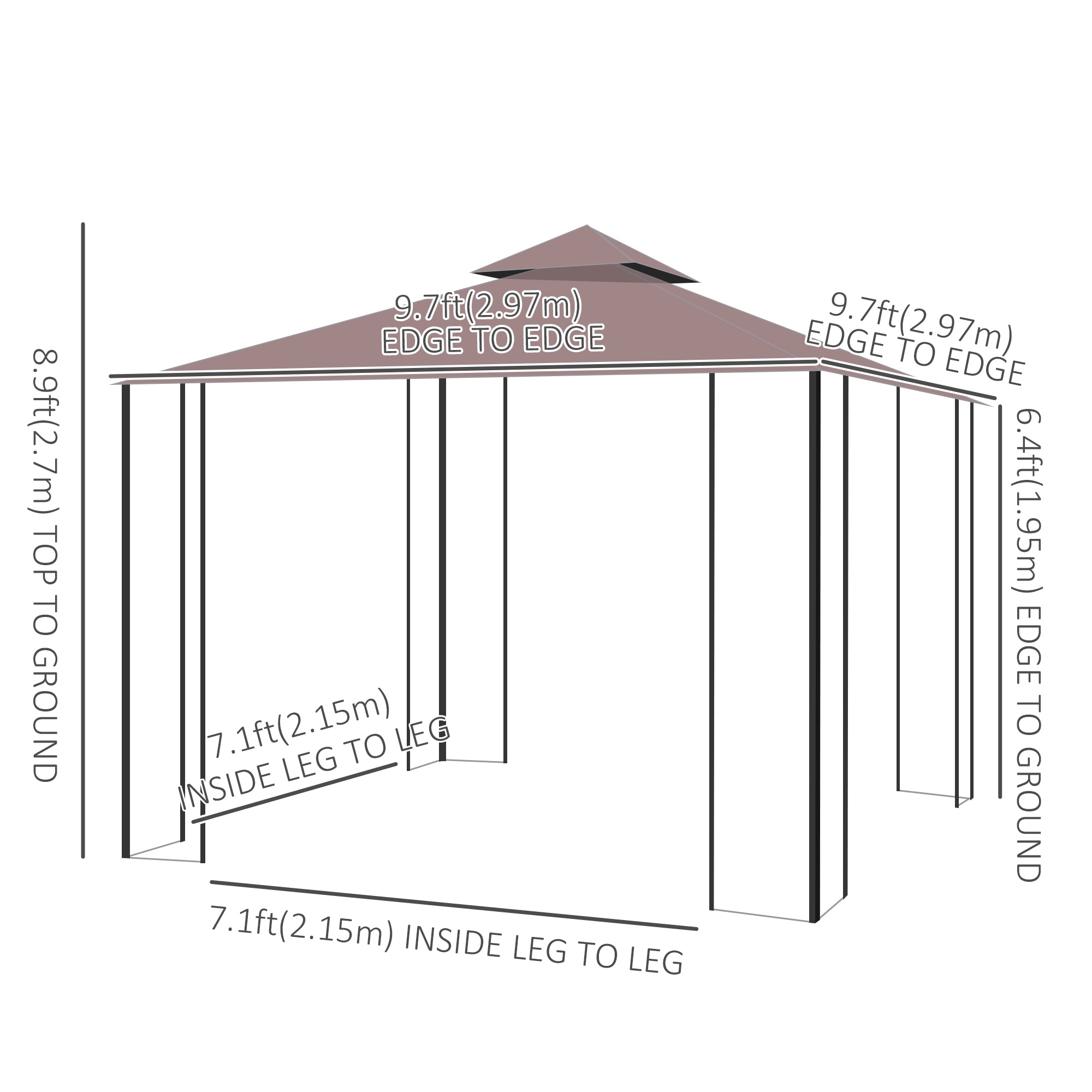 10'x10' Garden Gazebo Patio Canopy Portable Party Event Backyard w/ Mosquito Netting Coffee Gazebos at Gallery Canada