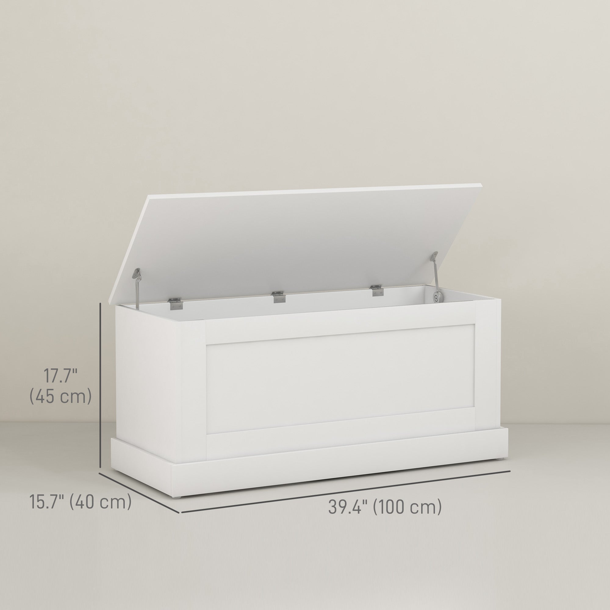 39.4 Inches Storage Chest, Storage Trunk with Safety Hinge, Wooden Toy Box for Living Room, White Wood Grain Storage Cabinets   at Gallery Canada