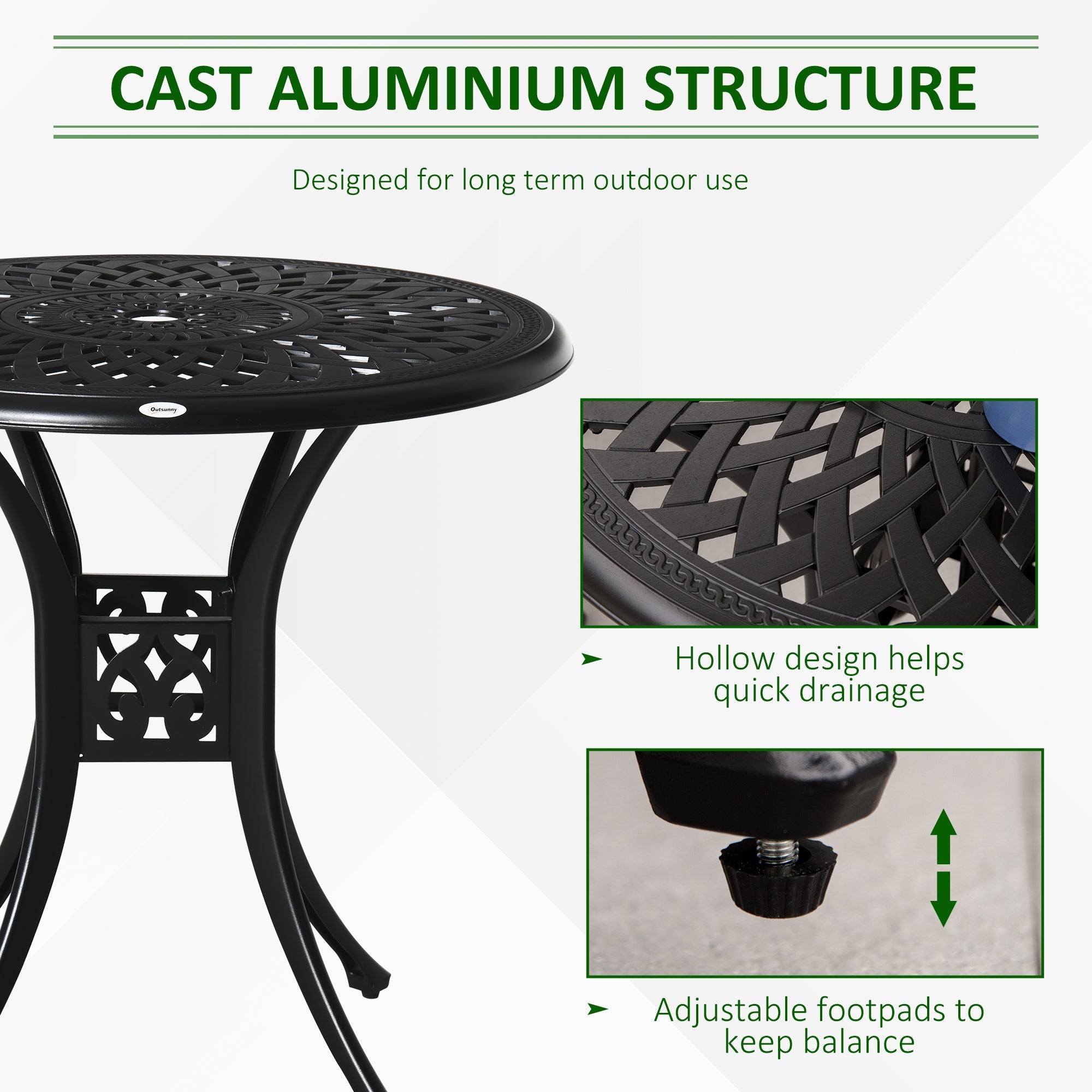 30-inch Round Patio Dining Table with Umbrella Hole Antique Cast Aluminium Outdoor Bistro Table, Black Patio Side Tables   at Gallery Canada