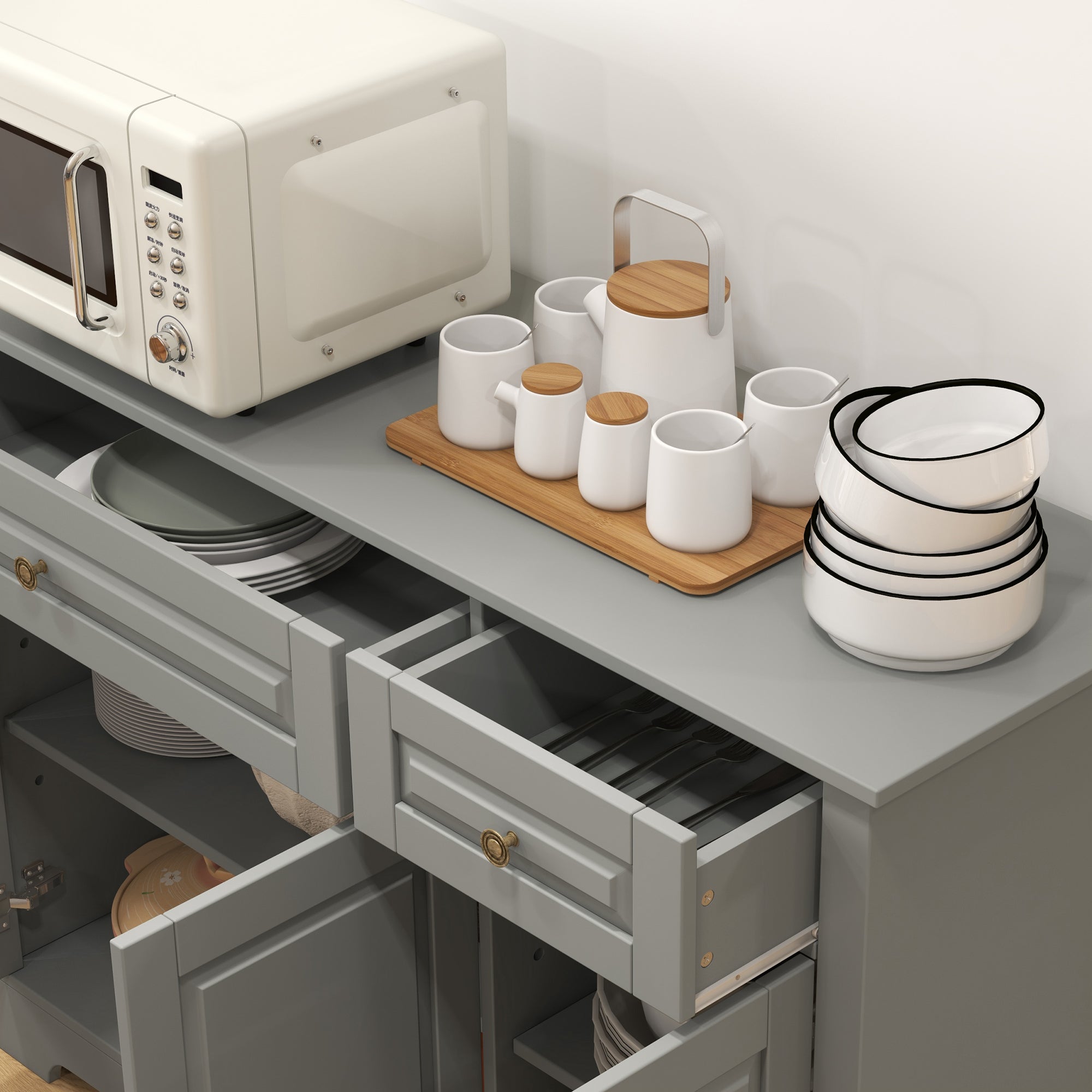 Modern Sideboard Cabinet, Buffet Cabinet with 2 Drawers and Adjustable Shelves, Buffets Tables for Dining Room, Grey Bar Cabinets at Gallery Canada