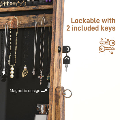 Lockable Mirror Jewelry Cabinet, Full-Length Mirror and Jewellery Storage with 3 Adjustable Angles, Rustic Brown Jewelry Armoire & Jewellery Mirror Cabinets   at Gallery Canada