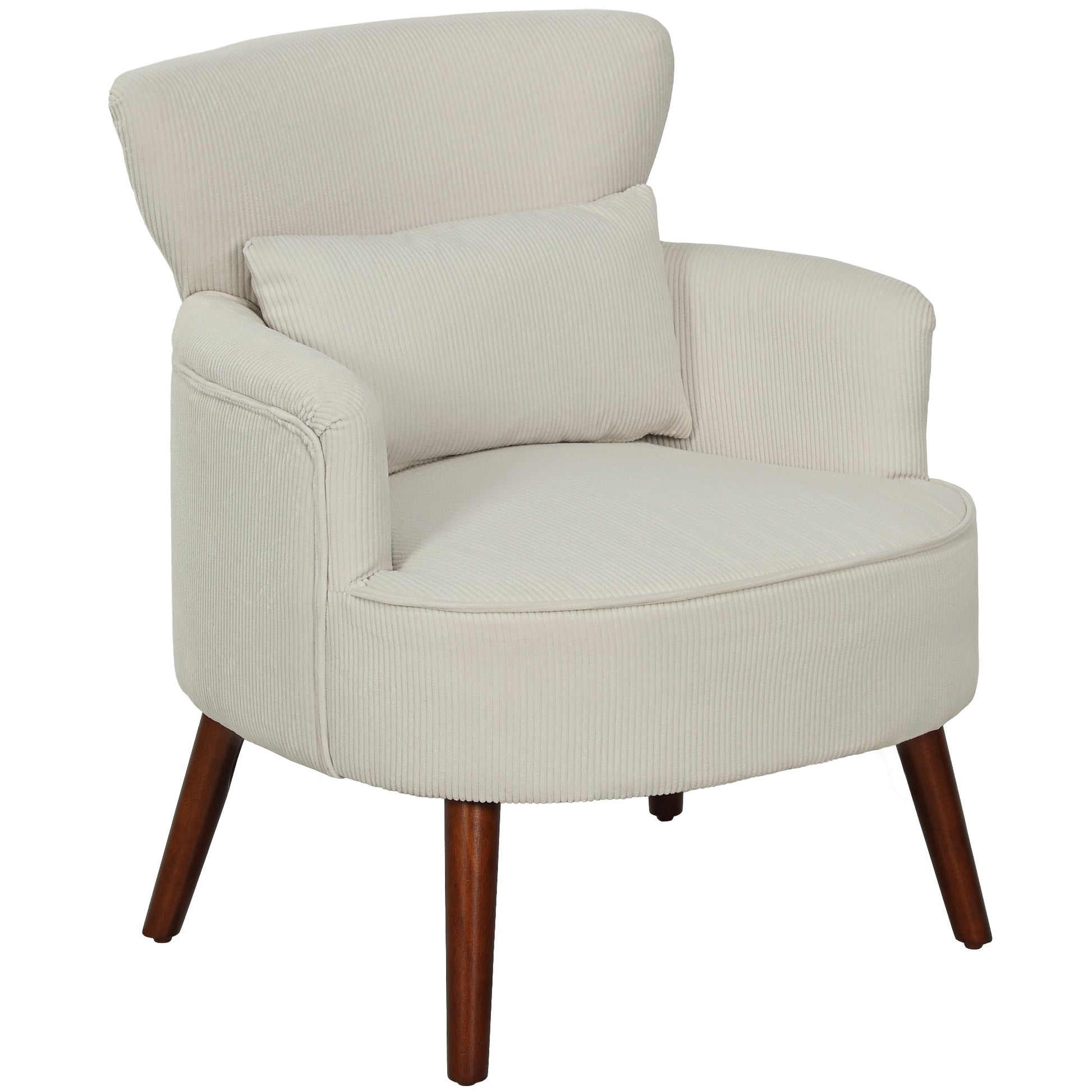 Modern Accent Chair, Upholstered Armchair with Solid Wood Legs and Lumbar Pillow for Living Room, Cream White Accent Chairs at Gallery Canada