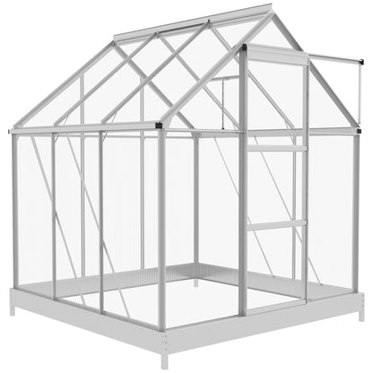 6' x 6' Walk-In Greenhouse, Polycarbonate Greenhouse with Sliding Door, Window, Aluminium Frame, Foundation, Silver - Gallery Canada