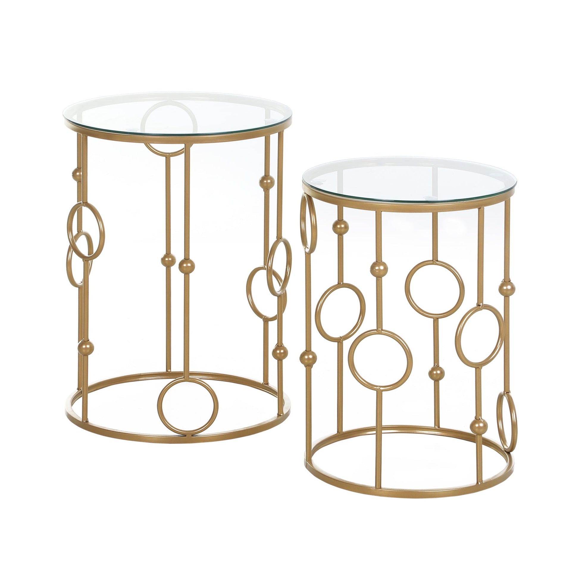 Round Coffee Tables Set of 2, Gold Nesting Side End Tables with Tempered Glass Top, Steel Frame for Living Room Coffee Tables Gold  at Gallery Canada