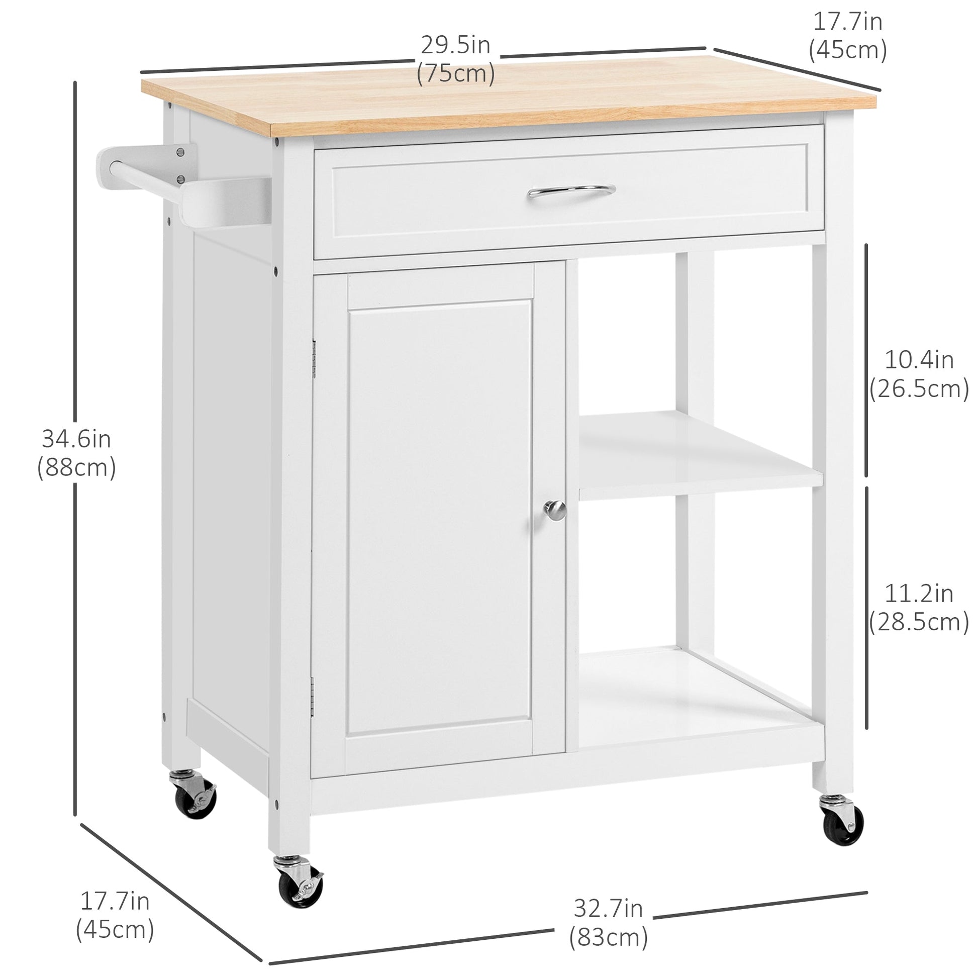 Rolling Kitchen Cart with Wood Top and Drawer, Kitchen Island on Wheels for Dining Room, White Kitchen Islands & Kitchen Carts   at Gallery Canada