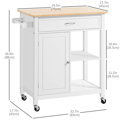 Rolling Kitchen Cart with Wood Top and Drawer, Kitchen Island on Wheels for Dining Room, White Kitchen Islands & Kitchen Carts   at Gallery Canada