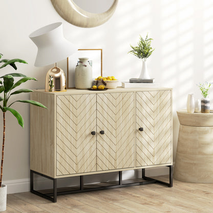 Modern Sideboard, Buffet Cabinet with Adjustable Shelves, 3 Chevron Doors for Living Room, Hallway, Oak Wood Grain Storage Cabinets Oak Wood Grain at Gallery Canada