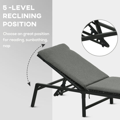 Foldable Patio Lounger with Cushion, 5-Level Adjust Backrest Recliner Chair, Grey Chaise Loungers   at Gallery Canada