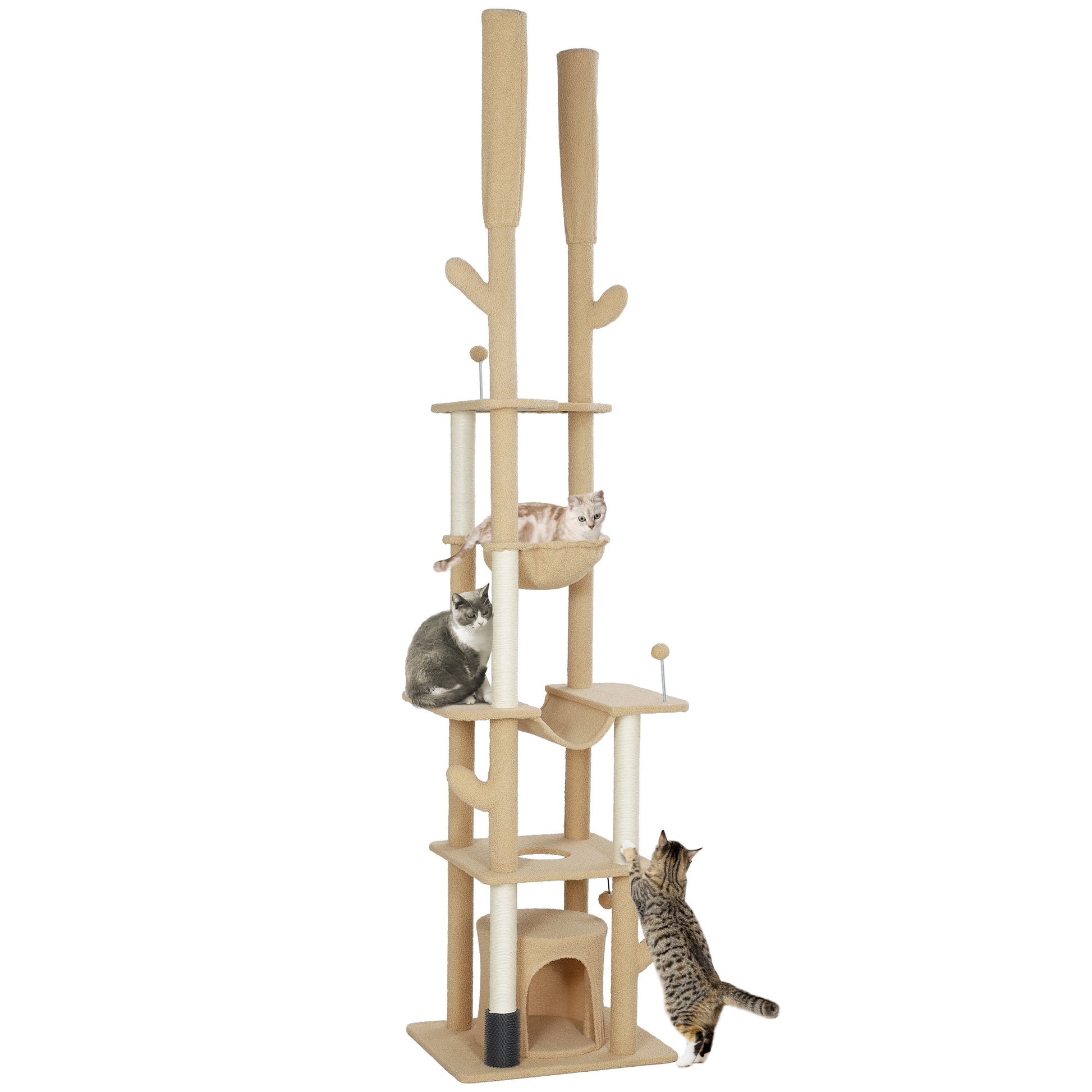 89"-100" Floor to Ceiling Cat Tree Cat Tower for Large Cats w/ Scratching Posts, Grooming Brush Post, Cat Condo, Brown Floor to Ceiling Cat Trees   at Gallery Canada