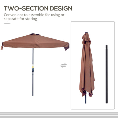 7.5ft Half Umbrella Semi Round Patio Parasol with Crank Handle, Top Vent for Garden, Balcony- NO BASE INCLUDED, Coffee Sun Umbrellas   at Gallery Canada