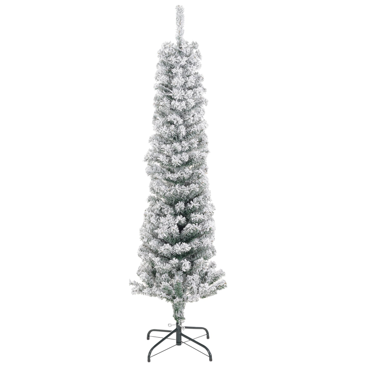 5ft Flocked Christmas Tree, Pencil Christmas Tree with Realistic Branch Tips, Folding Metal Stand, Green Pencil Christmas Trees   at Gallery Canada