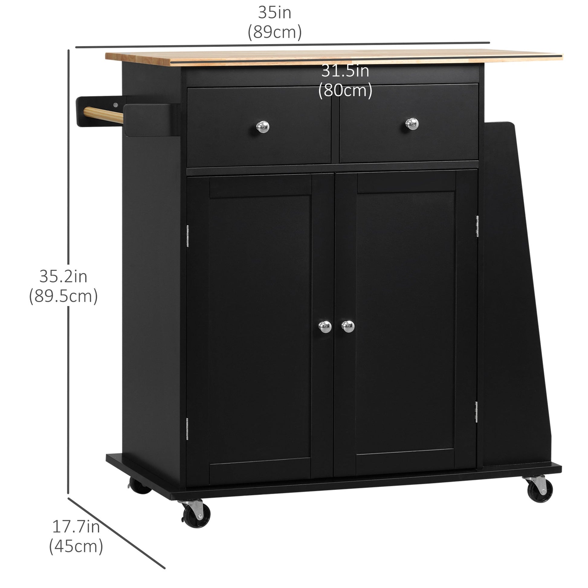 Rolling Kitchen Island Trolley Storage Cart with Rubber Wood Top, 3-Tier Spice Rack, Towel Rack Home Kitchen Carts, Black Kitchen Islands & Kitchen Carts   at Gallery Canada