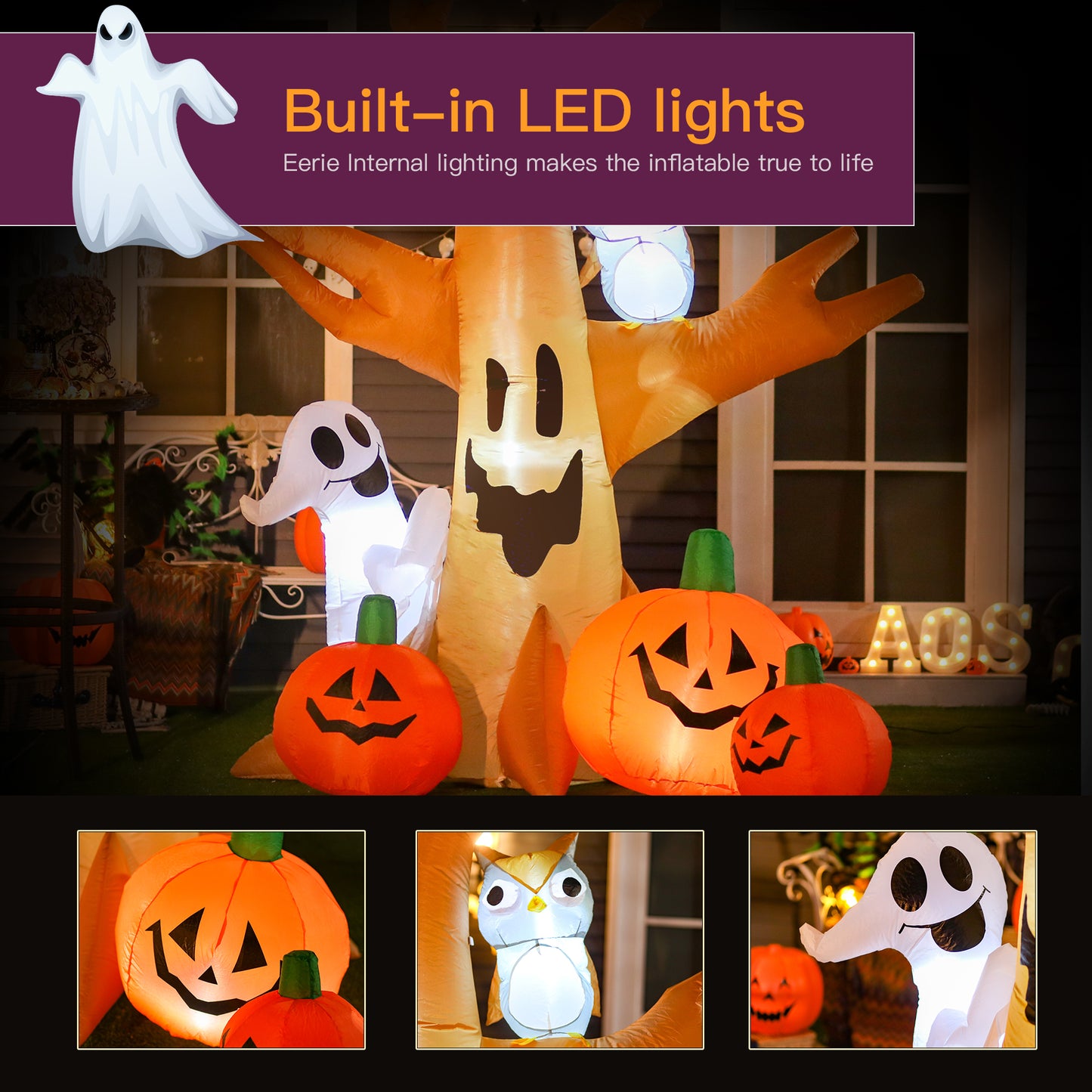 Inflatable Halloween Decoration Haunted Tree with Owl/Ghost/Pumpkins, Blow-Up Outdoor LED Display for Lawn, Garden, Party Halloween Decorations   at Gallery Canada