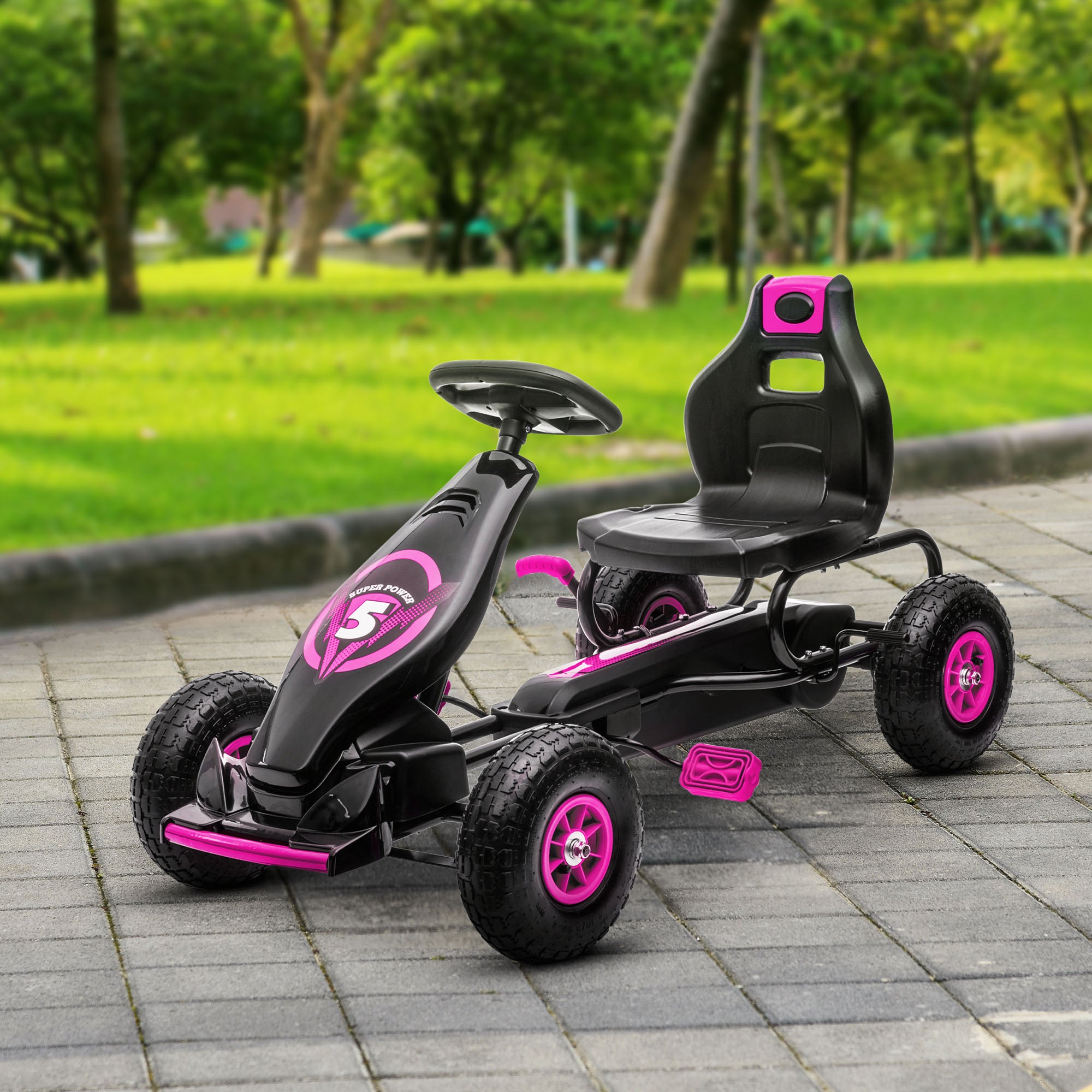 Pedal Go Kart w/ Adjustable Seat, Rubber Wheels Shock Absorb, Pink Pedal Go Karts for Kids   at Gallery Canada