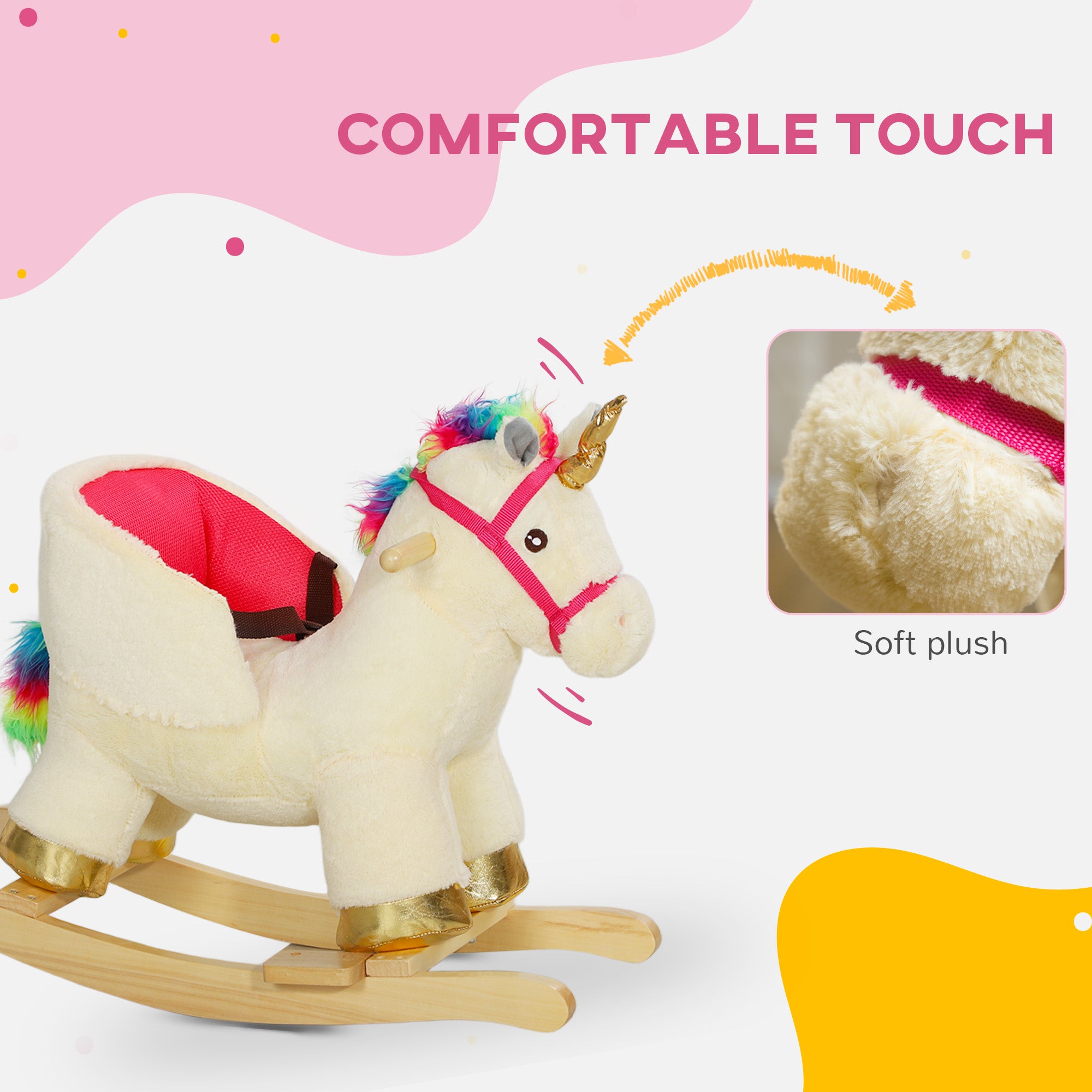 Rocking Horse Unicorn with Sound, Safety Belt, Wooden Base, for 18-36 Months Rocking Horses at Gallery Canada