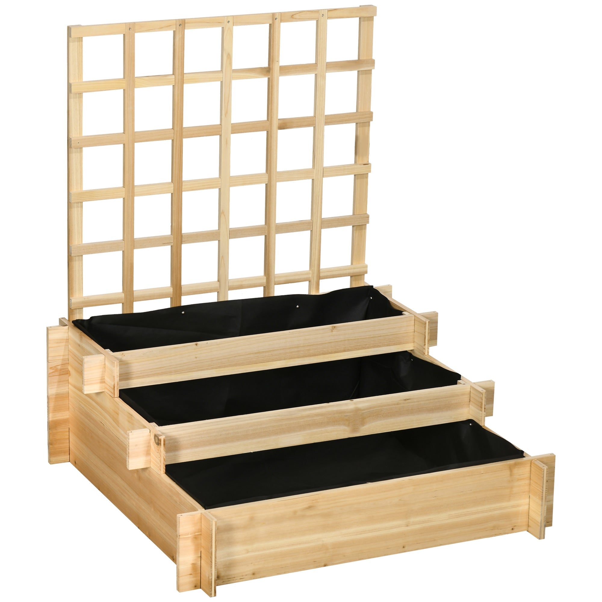 Wooden Elevated Planter Box with Trellis for Climbing Plants, 3 Tier Raised Garden Bed for Garden, Outdoor, Natural Raised Garden Beds   at Gallery Canada