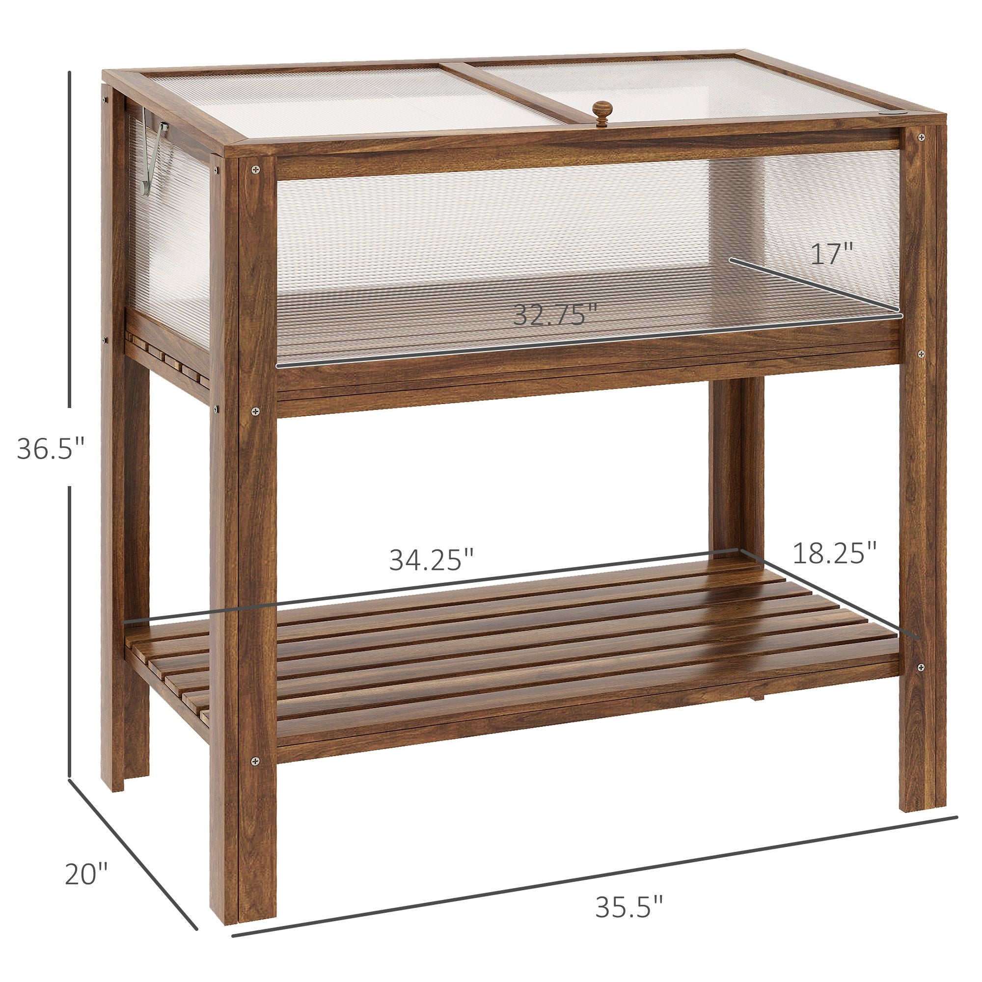 Wooden Cold Frame Greenhouse, Garden Portable Raised Planter with Bottom Shelf for Outdoor Indoor Use, Brown Cold Frame Greenhouses   at Gallery Canada