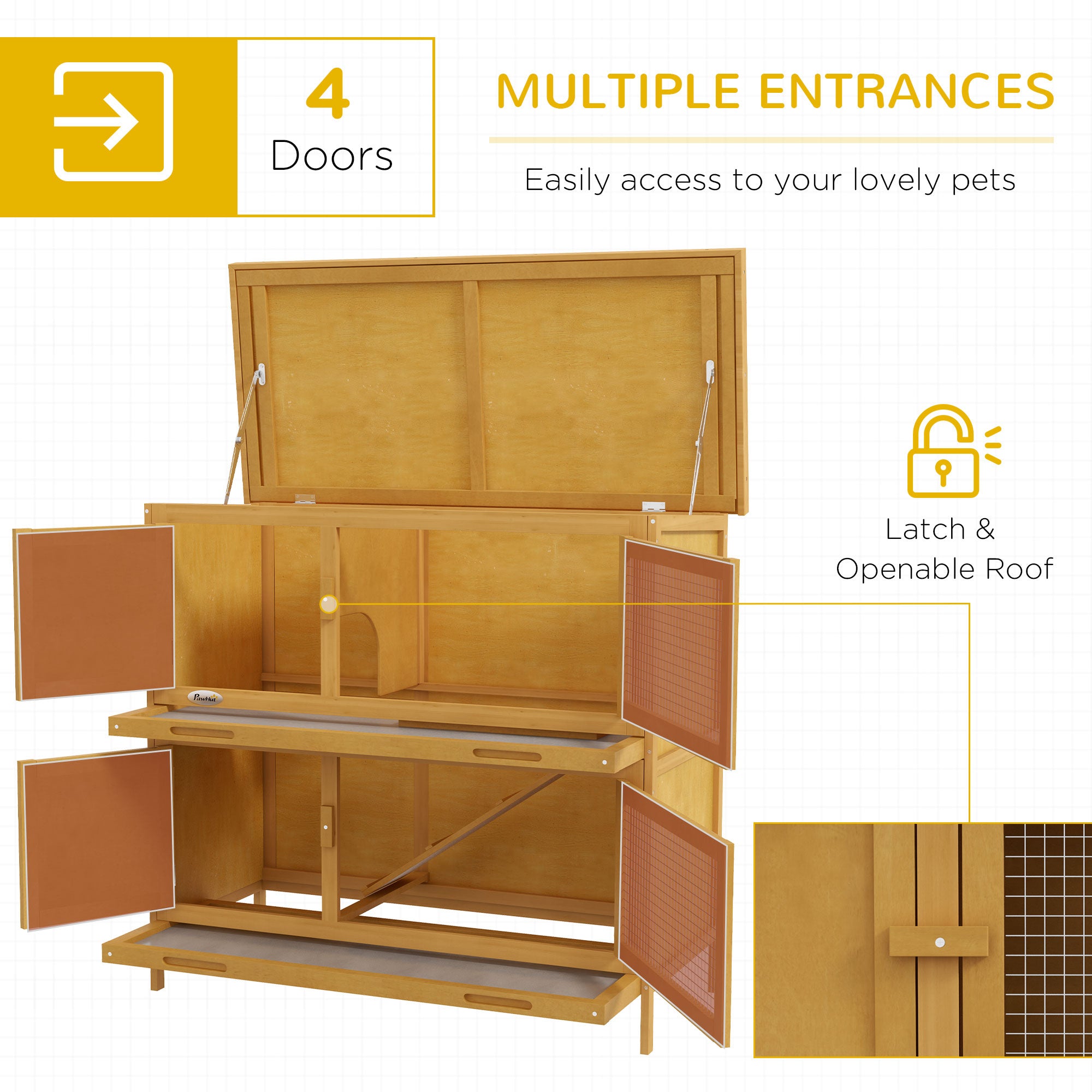 Wood Rabbit Hutch with 2 Large Main House, Ramp, Trays, Yellow Rabbit Hutch at Gallery Canada