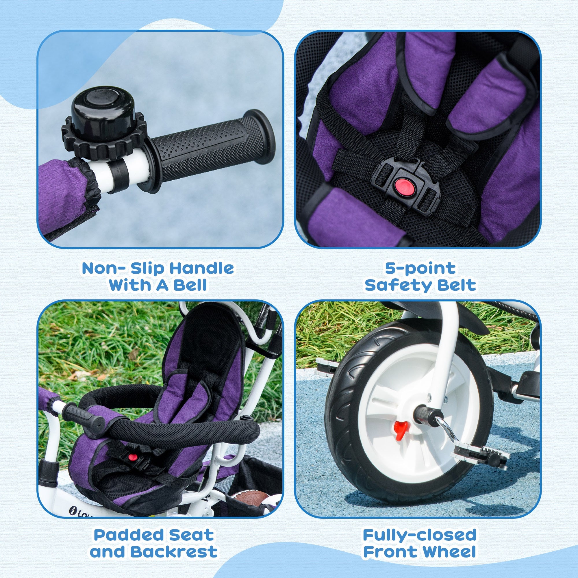 6 in 1 Toddler Tricycle Stroller with Basket, Canopy, 5-point Safety Harness, for 12-60 Months, Purple Tricycles for Kids at Gallery Canada