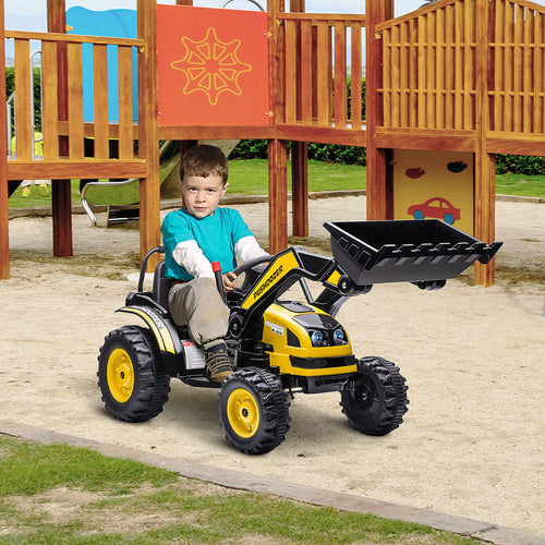 Kids Tractor 6V Battery Powered Digger Ride On Excavator Music Headlight Moving Forward Backward Yellow