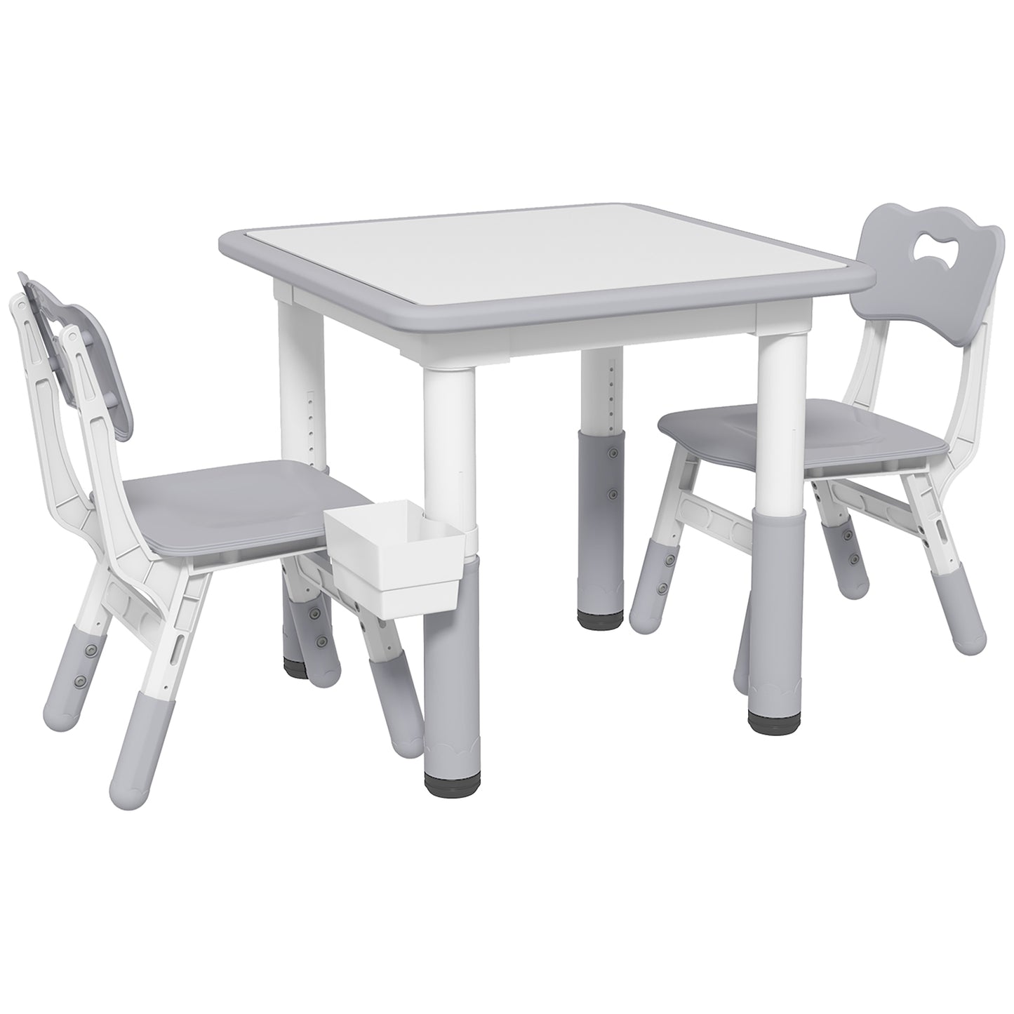 3 Pieces Toddler Table and Chair Set, Height Adjustable Kids Table and Chair Set w/ Storage, for Playroom Grey Kids Table Sets   at Gallery Canada